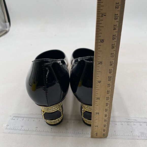 FSJ Black-gold Trim Bridal Pointed Toe Low Heel Crystal Slip on Wedding Pumps - Picture 5 of 9